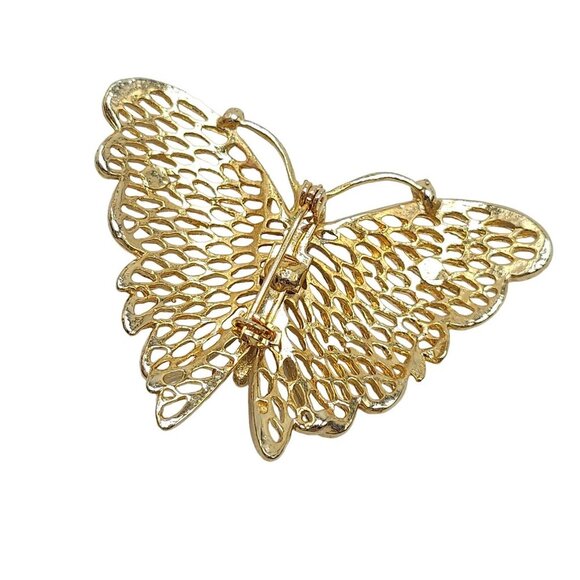 Butterfly Openwork Brooch Pin Gold Tone Vintage - Picture 3 of 4
